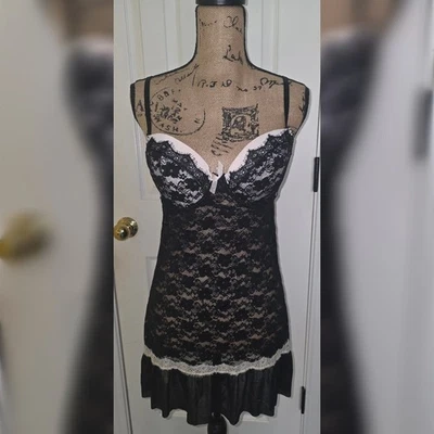Hot Kiss Intimates Black Lace Babydoll Lingerie Dress Size Large Foto 1 de 3