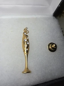 Prendedor de solapa de vidrio con estrás dorado Avon Champagne - Imagen 1 de 4