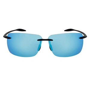 MAUI - Rimless TR90 Thin Sports Wrap Sunglasses Black Blue Mirror Polarized - Picture 1 of 8