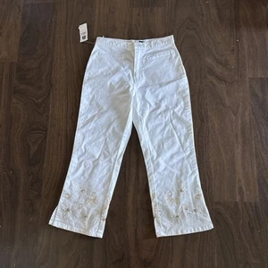 gap 16 slim white capri pants gold silver embrodery girls - Picture 1 of 8