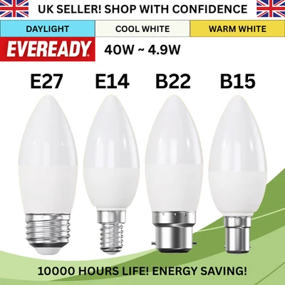 LED 4.9W~40W Candle Light Bulb E14 E27 B15 B22 Energy Cool Warm White Daylight - Image 1 of 4