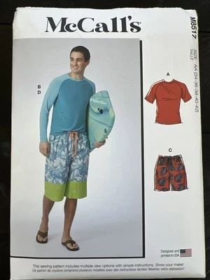 UNCUT McCall's M8517 Men's Rash Guards and Board Shorts (34-42) Sewing Pattern - Image 1 of 3