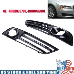 Left + Right Front Bumper Fog Light Grille Cover Fits For Audi A8 2011 2012-2014 - Picture 1 of 12