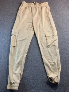 Joggers Women's Small Beige Drawstring Waist Tapered Leg Cargo Pants Activewear - Picture 1 of 14