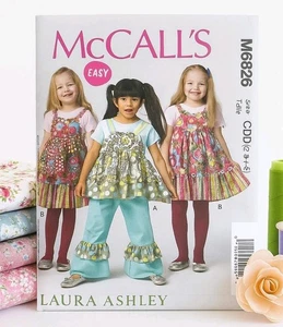 mccalls Pattern M6826 Girls C 2 3 4 5 Dress Apron ruffle bell bottom Pants Set - Picture 1 of 7