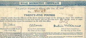 1918 WWI-Era Sugar Distribution Certificate 25 lbs. -New York -Federal Food Adm. - Picture 1 of 3