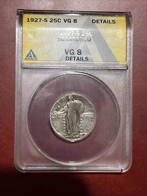 1927-S Standing Liberty Silver Quarter - Certified ANACS VG 8 Details *Key Date* - Image 1 of 4