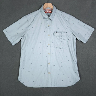 Simms Shirt Mens Medium Gray Fishing Short Sleeve Lightweight Jig Pattern - Image 1 of 4