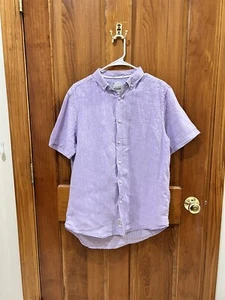 Heritage By Report Collection Mens 100% Linen Purple Short Sleeve Shirt Size L - Picture 1 of 11