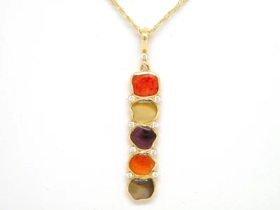 Autêntico pingente de ouro amarelo 14k Kabana ostra espinhosa mista, incrustação esfregão, diamante - Imagem 1 de 4