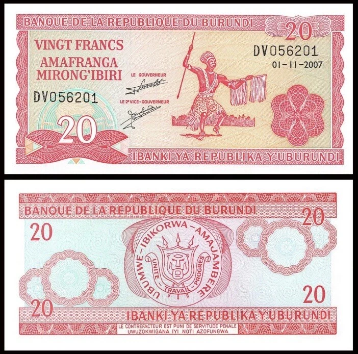 BURUNDI 20 Francs, 2005, P-27, UNC World Currency - Image 1 of 1