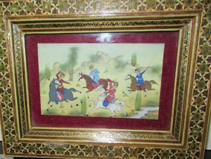 INDIA PEOPLE POLO SCENE ORIGINAL ACRYLIC SMALL PAINTING UNSIGNED  - Picture 1 of 3