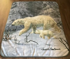 James Hautman Plush 60" x 49" Throw Blanket Mother Polar Bear Baby Cub Forest - Picture 1 of 9