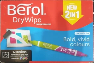 BEROL TROCKEN ABWISCHBAR FÜR WHITEBOARDS NEE 2 IN 2 KRÄFTIGE LEBENDIGE FARBEN 12 MARKER MEISSEL - Bild 1 von 7