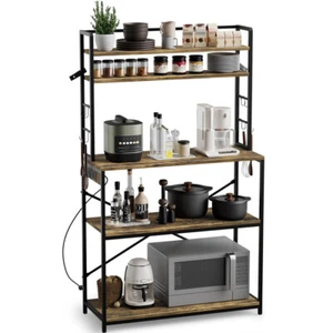 Backers Rack with Power Outlet, 39.4" W Kitchen Microwave Stand with 8 S-Shaped - Picture 1 of 7