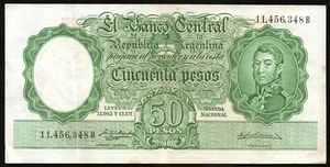 BILLETE ARGENTINA 1957 50 PESOS L. 12962 y 13571 Serie B - P#271a - B#1993 - En estado bastante bueno+ - Imagen 1 de 2