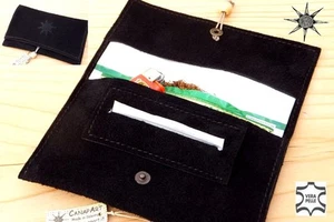 Rolling Tobacco Pouch Leather porta tabacco pelle made in Italy! Suede black - Imagen 1 de 1