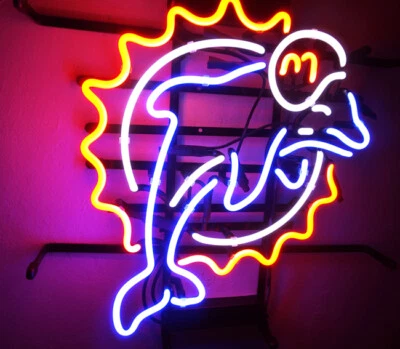 Dolphin Home Wall Real Glass Neon Signs Beer Bar Pub Decor 17"