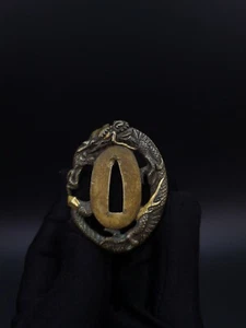 Espada japonesa patrón dragón Tsuba para Tanto, período Edo antiguo, A187 - Imagen 1 de 9