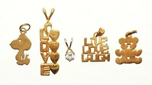 3+2x Vintage 14k Yellow Gold Charms Love Bear Snoopy+2x G.P Love CZ Pend(BrM)#49 - Picture 1 of 10