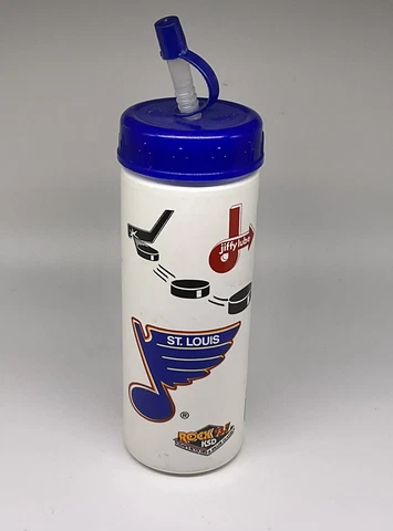 St Louis Blues Squeeze Straw Water Bottle KSD Rock Radio Jiffy Lube Cover