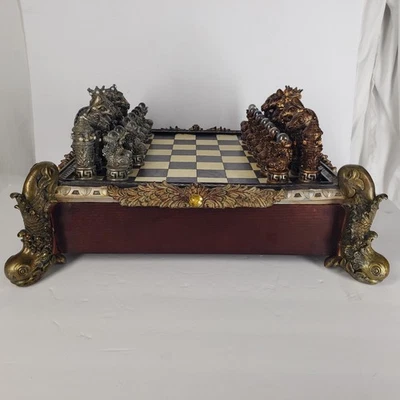 Sandton Designs ITALIAN hand crafted CARVED WOOD CHESS SET WITH DRAWERS Rare - Image 1 of 4