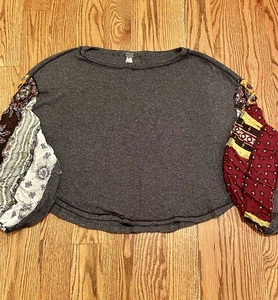 EUC FREE PEOPLE WE THE FREE XS Blossom Patchwork Thermo Shirt grau langarm - Bild 1 von 7