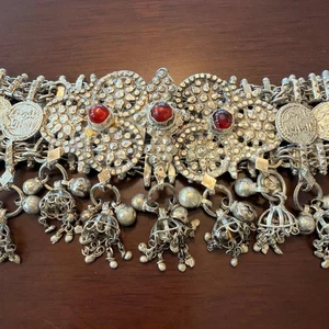 TURKISH EMPORIUM ARABIC VINTAGE BELLY DANCE TRIBAL DANGLE Silver BELT - Picture 1 of 11