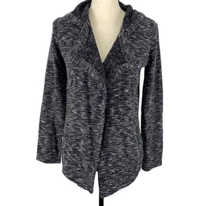 BB Dakota Demi Cardigan Hoodie Jacket Black Open Marled Pockets Womens Sz XS - Picture 1 of 11