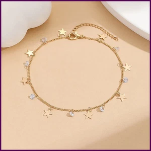 Kinitial Stainless Steel Zircon Star Anklets For Women Girls Summer Beach - Picture 1 of 24