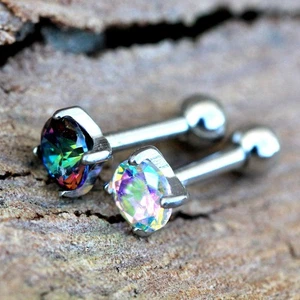 316L Stainless Steel Prong Set Iridescent Cubic Cartilage Earring - Picture 1 of 2