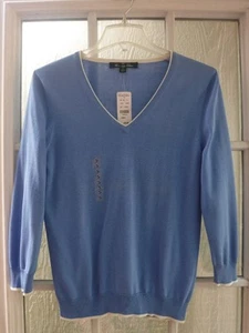 Suéter Brooks Brothers Azul Cuello en V Manga 3/4 Mezcla Seda y Algodón Mujer S ~NUEVO CON ETIQUETAS~ - Imagen 1 de 7