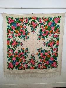 vintage wool scarves wraps shawl fringes piano printed scarf floral multicolored - Picture 1 of 12