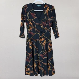 Vestido Lauren Ralph Lauren Mujer Pequeño 6P Sobrepelliz Mangas 3/4 Cinturón Estampado Cadena - Imagen 1 de 10