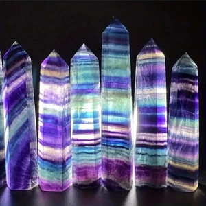 Natural Rainbow Fluorite Tower PointHealing Crystal Wands Obelisk Reiki Decor - Picture 1 of 9
