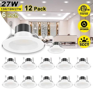 12 Pack 27W/19W/13W LED Downlight 2.7/3/3.5/4/5K Recessed Lights Dimmable 6Inch - Picture 1 of 12