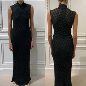 Celine Paris Asymmetric Mock Neck Dress Sheer Knit Gray Authentic Sz 38 US XS/ S - Picture 1 of 10