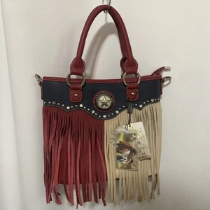 Montana West Concealed Carry Texas Fringe Leather Studded Handbag Purse Strap - Picture 1 of 24