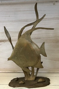 Figura marina náutica arrecife oceánico escultura artística de metal de latón pez ángel MCM de colección - Imagen 1 de 9