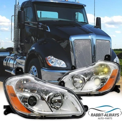 Halogen Chrome Headlights Pair Left&Right Side For 2013-2021 Kenworth T680 Foto 1 de 4
