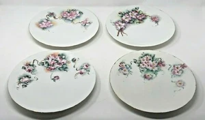 Juego de 4 platos de flores rosas con flecos dorados Jean Pouyat JPL France vintage - Imagen 1 de 8