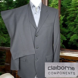 Claiborne 2 Piece Suit Mens 38R 36X30 Gray Stripe 3 Button Double Vented Wool - Picture 1 of 11