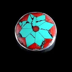* TURQUOISE * CORAL*  INLAID STAR RING_  SZ-5  __925 STERLING SILVER - Picture 1 of 6