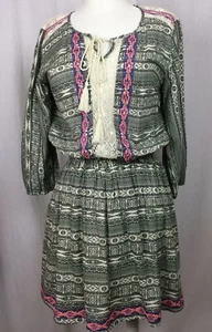 Flying Tomato Dress Mini Boho Print Ivory Black With lace Embroidered Size M - Picture 1 of 9