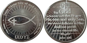 Ichthus - Jesus Fish - John 3:16 - IXOYE .999 Silver Round *IN CAPSULE* - Picture 1 of 1