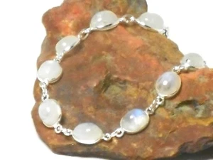 Oval MOONSTONE Sterling Silver 925 Gemstone Bracelet : 19 - 21 cm - Picture 1 of 5