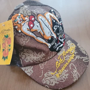 Authentic Ed Hardy Bling Hat Brown Pin-up Girl Cougar by Christian Audigier - Picture 1 of 11