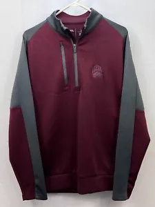 University of Montana UM Grizzlies GRIZ Men L 1/4 Zip Jacket Maroon Gray Sweater - Picture 1 of 5