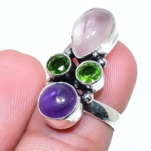 Anillo Joyería Plata Cuarzo Rosa, Piedras Preciosas Amatista Tamaño Ajustable RRJ11319 - Imagen 1 de 3