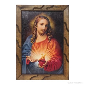 Sacred Heart of Jesus Image Similar to an Oil Painting on a 18 Inch Rustic Frame - Picture 1 of 3